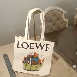 Loewe Cream and Green Tote Bag with Geometric Design